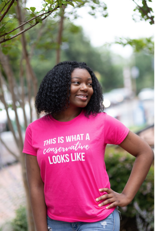 Thanks Condition Individuality Pink Shirt: Pink "This Is What A Conservative Looks Like" T-Shirt - Network  of Enlightened Women